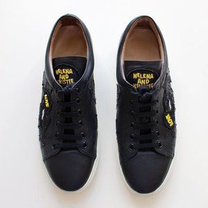 Helena and Kristie Bla Appliquéd Leather Sneakers